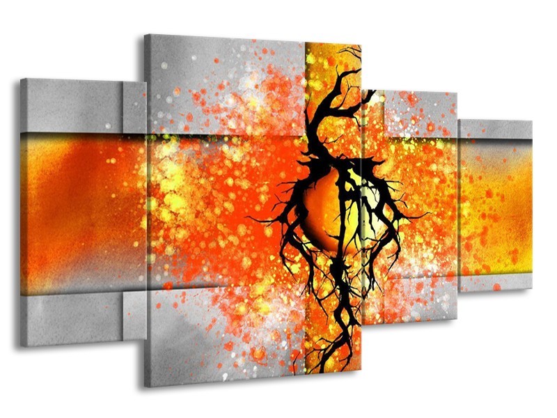 Glas schilderij Boom | Oranje, Grijs, Zwart | 160x90cm 4Luik