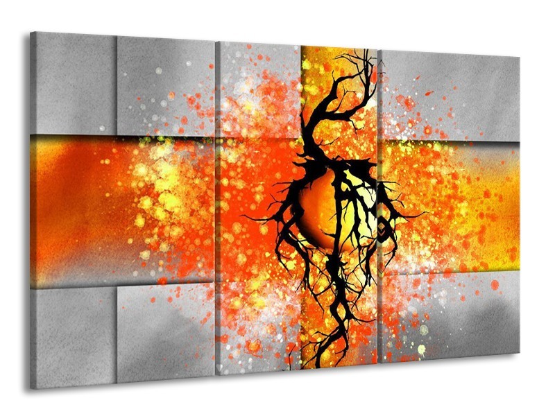 Glas schilderij Boom | Oranje, Grijs, Zwart | 165x100cm 3Luik
