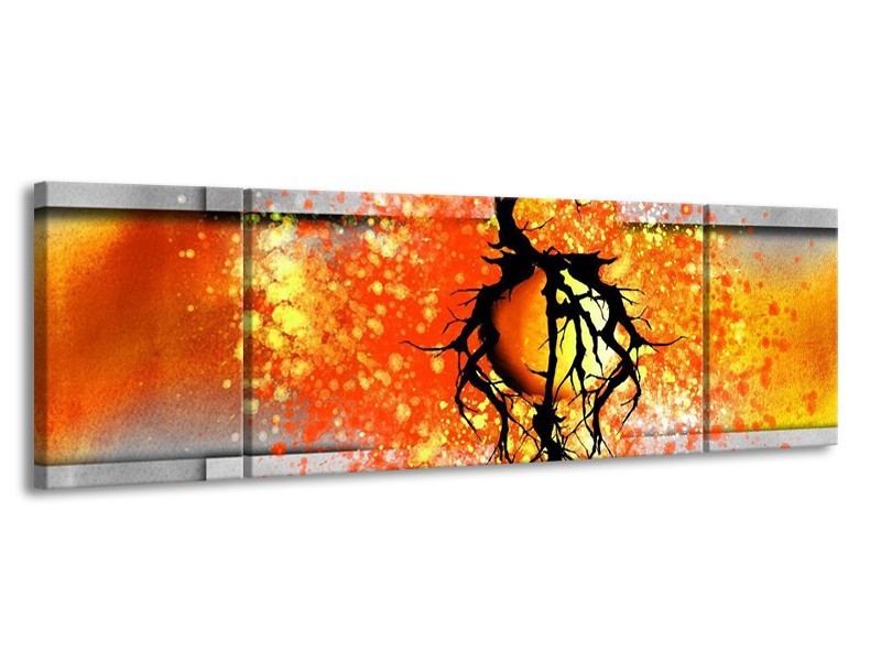 Glas schilderij Boom | Oranje, Grijs, Zwart | 170x50cm 3Luik