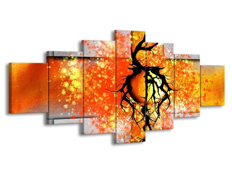 Glas schilderij Boom | Oranje, Grijs, Zwart | 210x100cm 7Luik