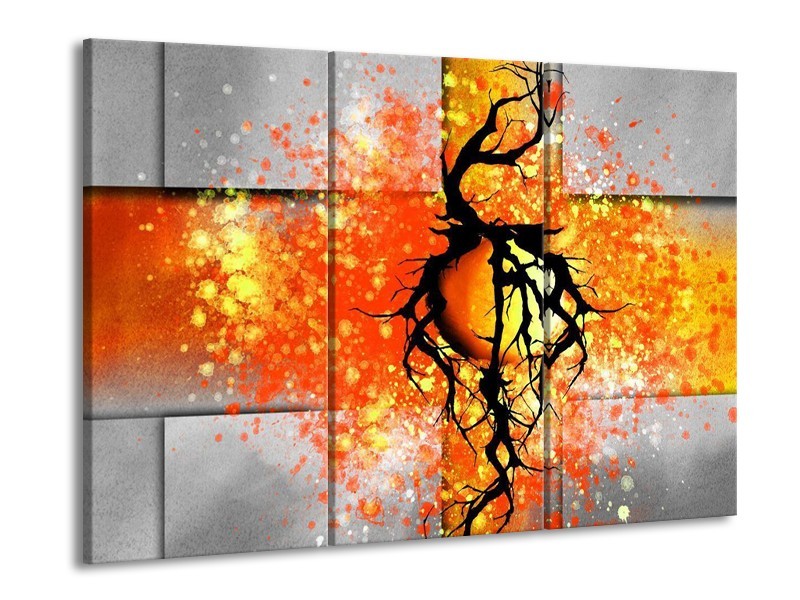 Canvas schilderij Boom | Oranje, Grijs, Zwart | 90x60cm 3Luik