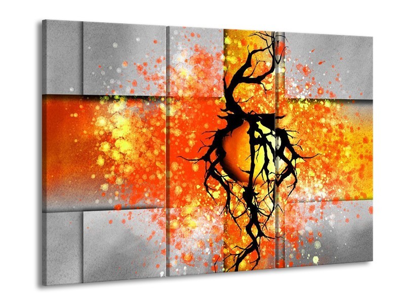 Glas schilderij Boom | Oranje, Grijs, Zwart | 90x60cm 3Luik