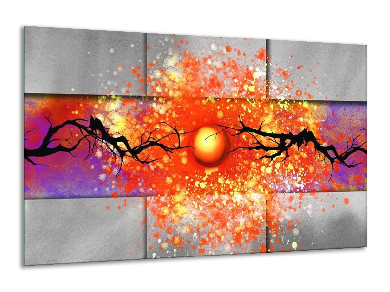 Canvas schilderij Boom | Grijs, Rood, Oranje | 120x70cm 1Luik