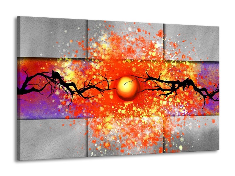 Glas schilderij Boom | Grijs, Rood, Oranje | 140x90cm 1Luik