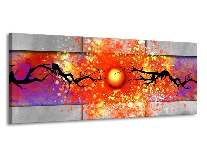 Glas schilderij Boom | Grijs, Rood, Oranje | 145x58cm 1Luik
