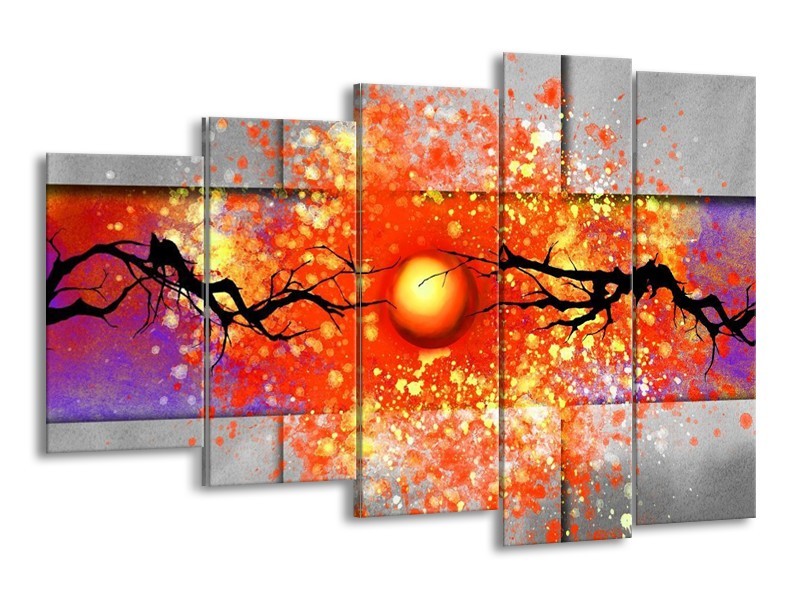 Glas schilderij Boom | Grijs, Rood, Oranje | 150x100cm 5Luik