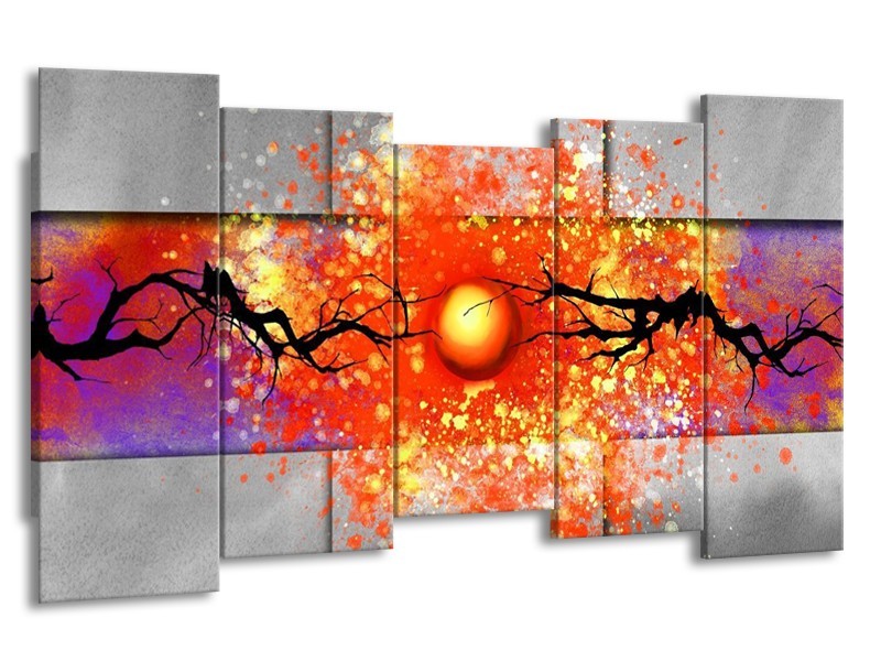 Glas schilderij Boom | Grijs, Rood, Oranje | 150x80cm 5Luik