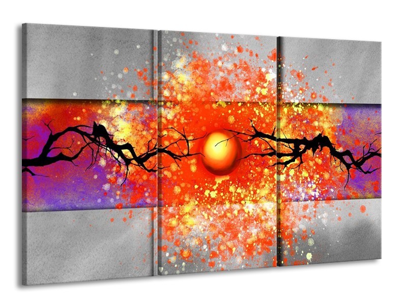 Glas schilderij Boom | Grijs, Rood, Oranje | 165x100cm 3Luik
