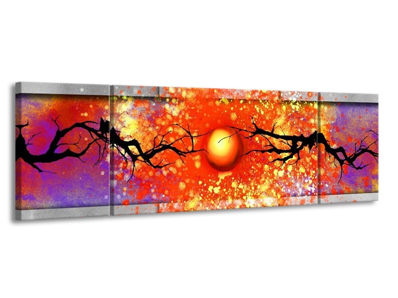 Glas schilderij Boom | Grijs, Rood, Oranje | 170x50cm 3Luik