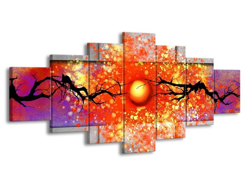 Glas schilderij Boom | Grijs, Rood, Oranje | 210x100cm 7Luik