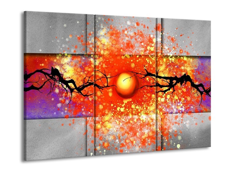 Canvas schilderij Boom | Grijs, Rood, Oranje | 90x60cm 3Luik