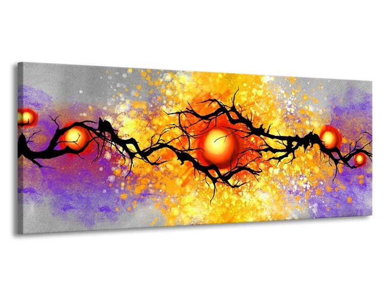 Glas schilderij Boom | Grijs, Paars, Oranje | 145x58cm 1Luik