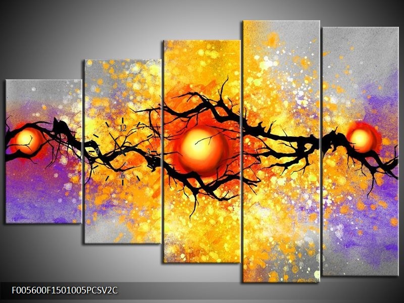 Klok schilderij Boom | Grijs, Paars, Oranje | 150x100cm 5Luik