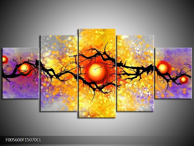 Klok schilderij Boom | Grijs, Paars, Oranje | 150x70cm 5Luik