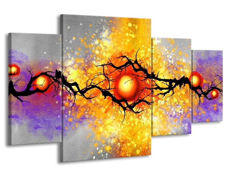 Canvas schilderij Boom | Grijs, Paars, Oranje | 160x90cm 4Luik
