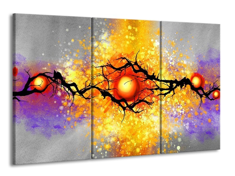 Glas schilderij Boom | Grijs, Paars, Oranje | 165x100cm 3Luik