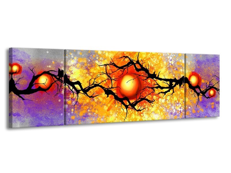 Glas schilderij Boom | Grijs, Paars, Oranje | 170x50cm 3Luik