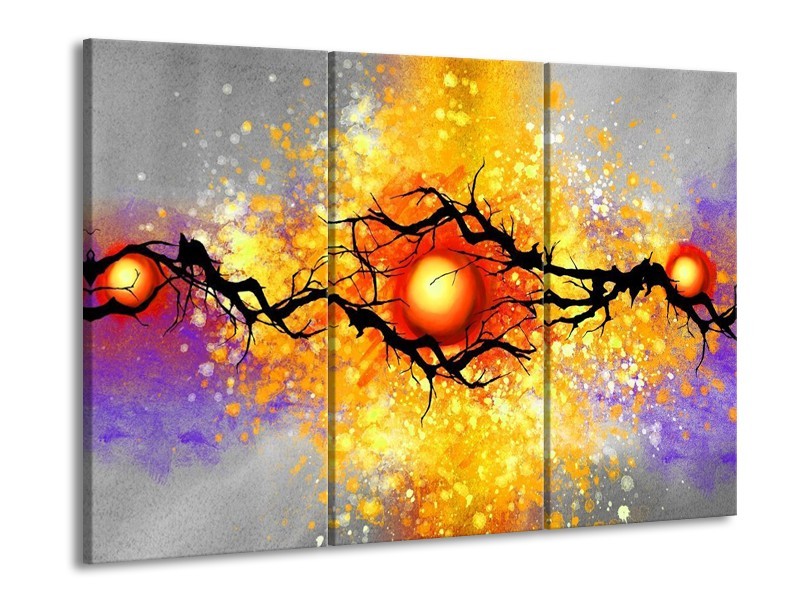 Canvas schilderij Boom | Grijs, Paars, Oranje | 90x60cm 3Luik