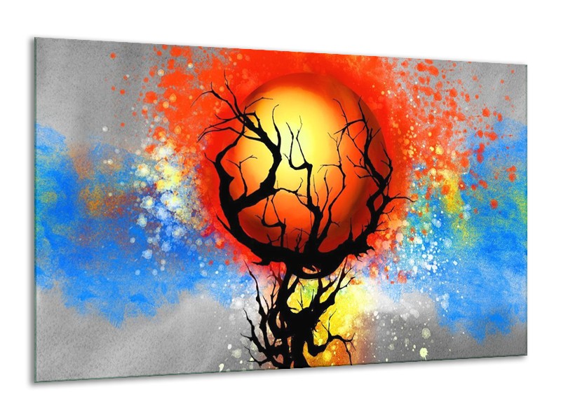 Glas schilderij Boom | Blauw, Zwart, Rood | 120x70cm 1Luik