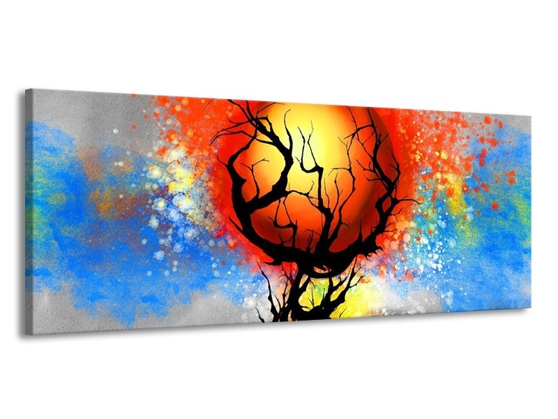 Glas schilderij Boom | Blauw, Zwart, Rood | 145x58cm 1Luik
