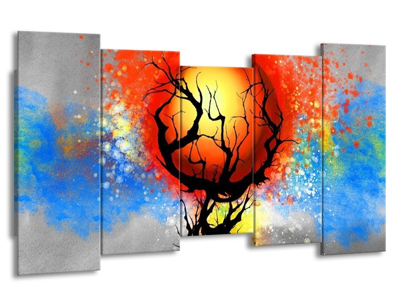 Glas schilderij Boom | Blauw, Zwart, Rood | 150x80cm 5Luik