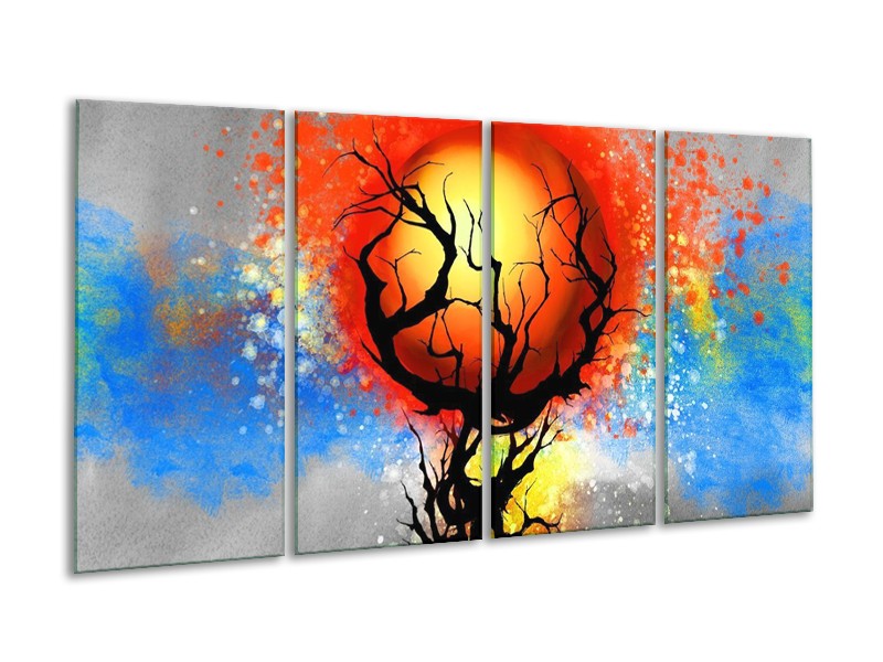 Glas schilderij Boom | Blauw, Zwart, Rood | 160x80cm 4Luik