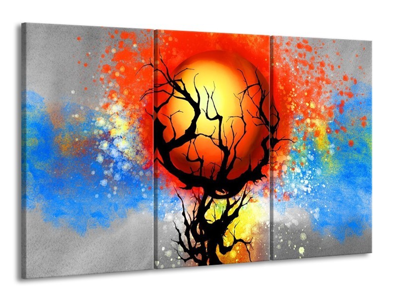 Glas schilderij Boom | Blauw, Zwart, Rood | 165x100cm 3Luik