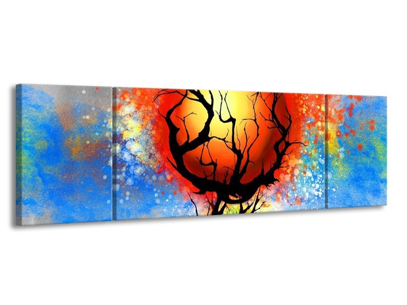 Glas schilderij Boom | Blauw, Zwart, Rood | 170x50cm 3Luik