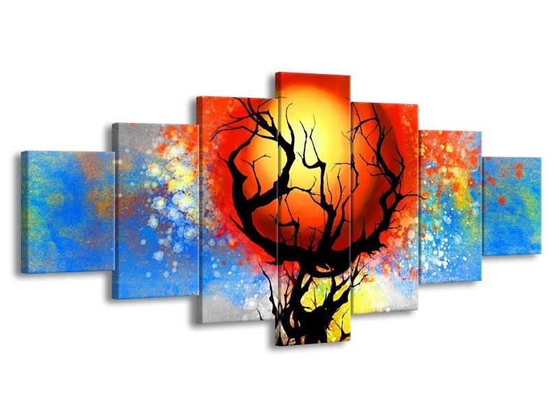 Glas schilderij Boom | Blauw, Zwart, Rood | 210x100cm 7Luik