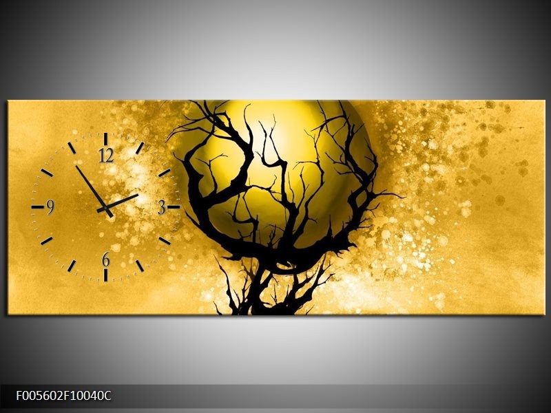 Klok schilderij Boom | Zwart, Goud, Wit | 100x40cm 1Luik