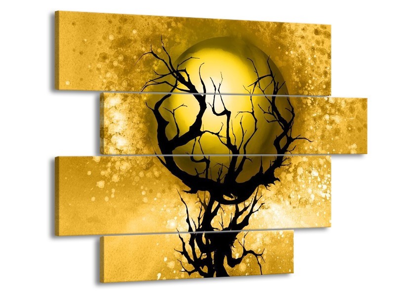 Glas schilderij Boom | Zwart, Goud, Wit | 115x85cm 4Luik