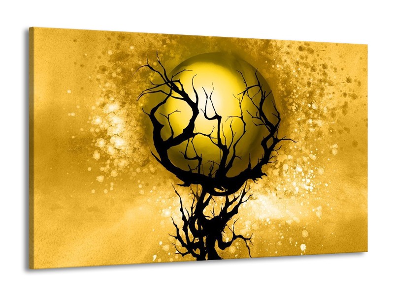 Glas schilderij Boom | Zwart, Goud, Wit | 140x90cm 1Luik