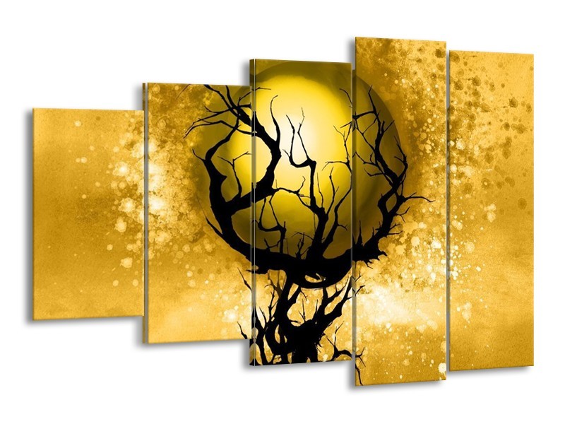 Glas schilderij Boom | Zwart, Goud, Wit | 150x100cm 5Luik