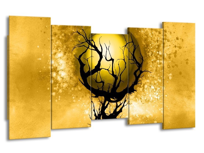 Glas schilderij Boom | Zwart, Goud, Wit | 150x80cm 5Luik