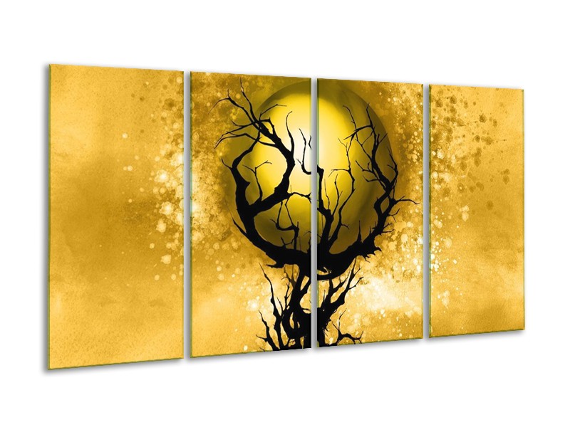 Glas schilderij Boom | Zwart, Goud, Wit | 160x80cm 4Luik