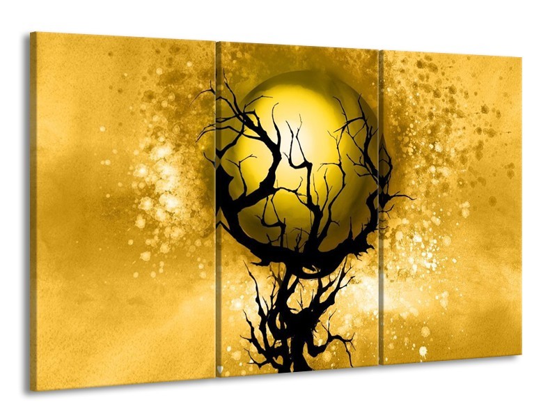 Glas schilderij Boom | Zwart, Goud, Wit | 165x100cm 3Luik