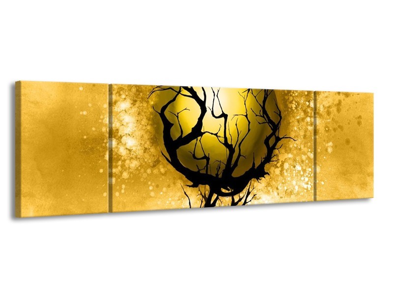 Glas schilderij Boom | Zwart, Goud, Wit | 170x50cm 3Luik