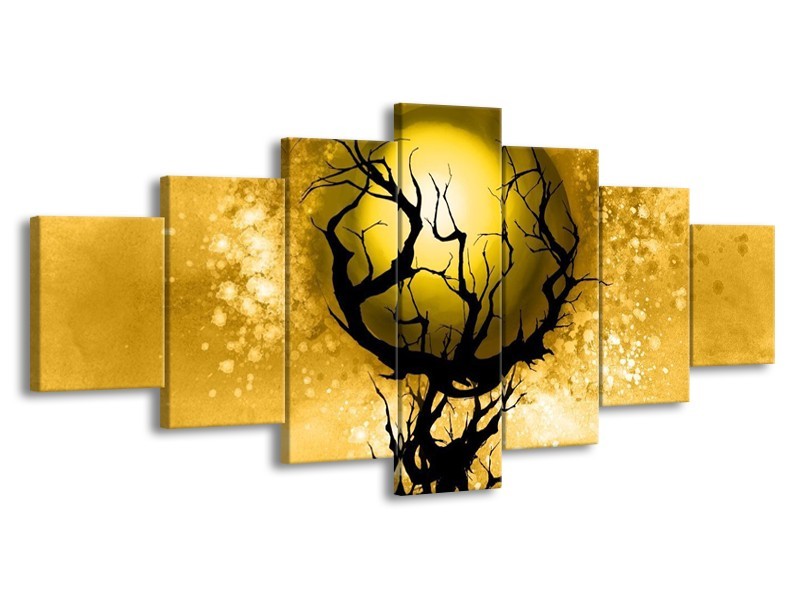 Glas schilderij Boom | Zwart, Goud, Wit | 210x100cm 7Luik
