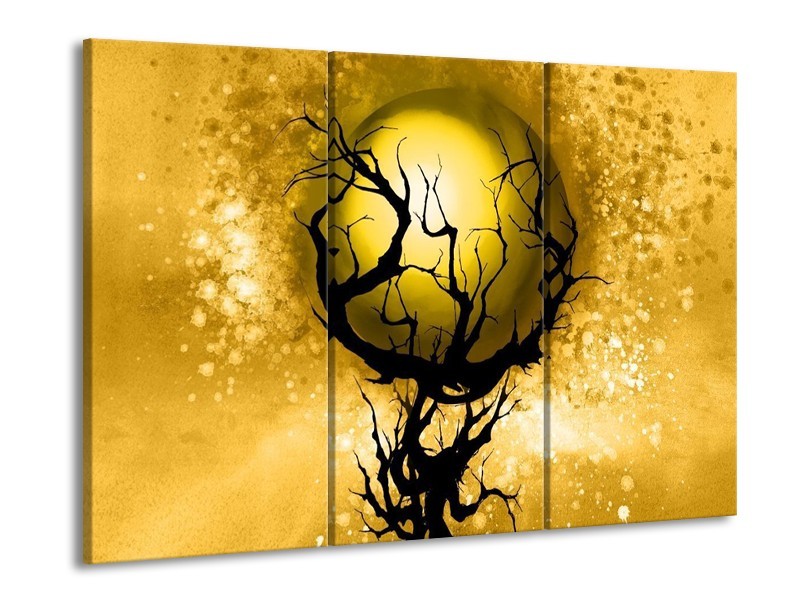 Canvas schilderij Boom | Zwart, Goud, Wit | 90x60cm 3Luik