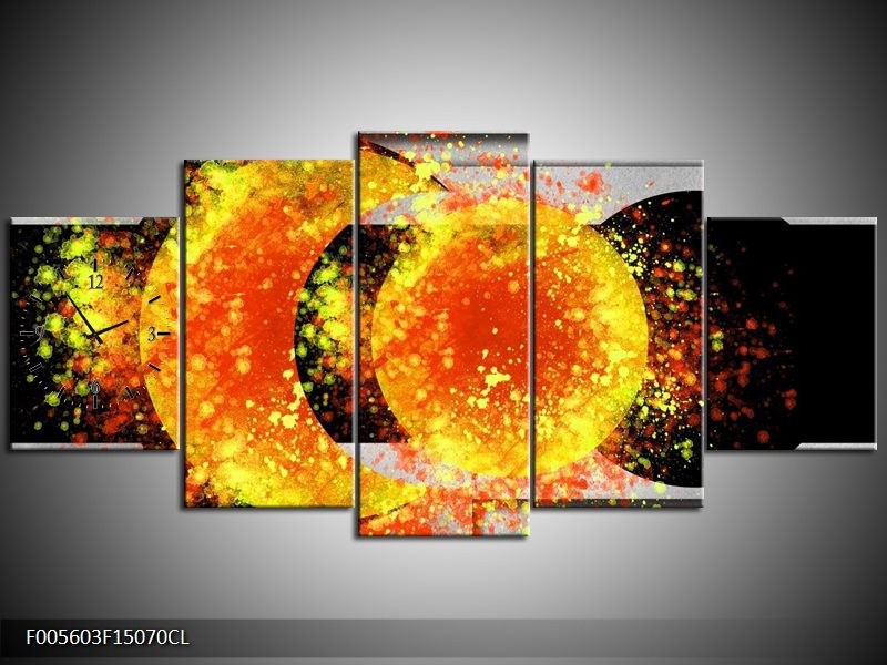 Klok schilderij Art | Geel, Grijs, Zwart | 150x70cm 5Luik