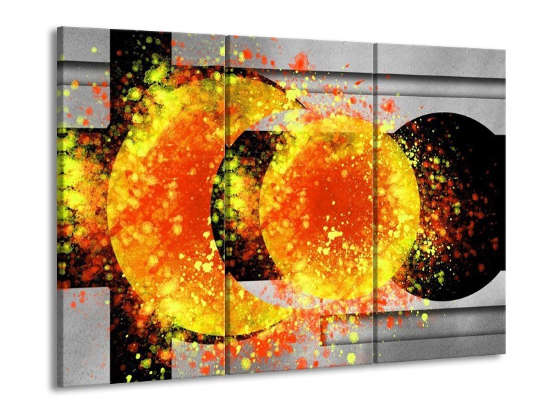 Canvas schilderij Art | Geel, Grijs, Zwart | 90x60cm 3Luik