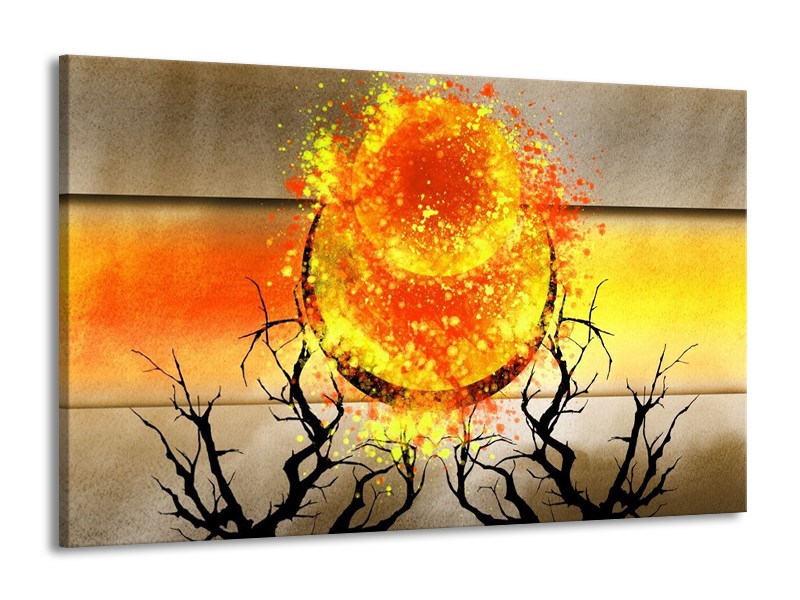 Glas schilderij Art | Grijs, Oranje, Geel | 140x90cm 1Luik