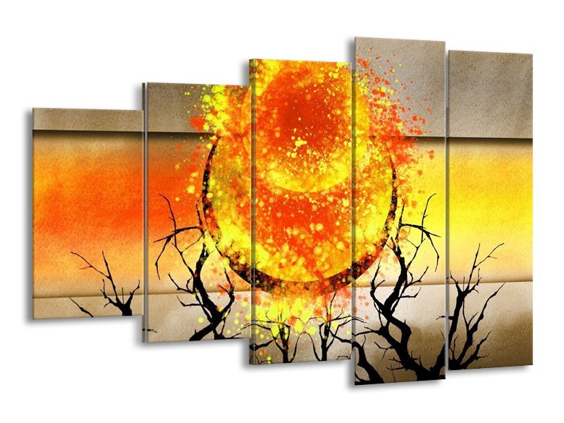 Glas schilderij Art | Grijs, Oranje, Geel | 150x100cm 5Luik