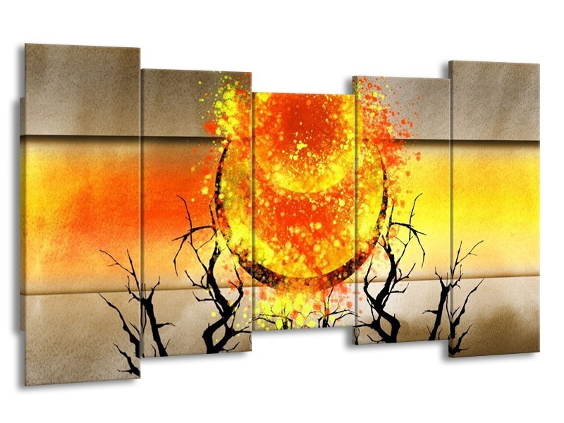 Glas schilderij Art | Grijs, Oranje, Geel | 150x80cm 5Luik