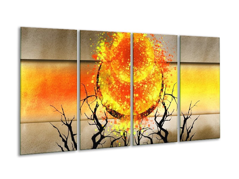 Glas schilderij Art | Grijs, Oranje, Geel | 160x80cm 4Luik