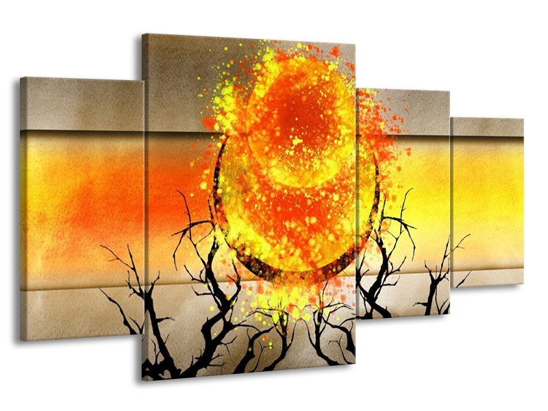 Canvas schilderij Art | Grijs, Oranje, Geel | 160x90cm 4Luik