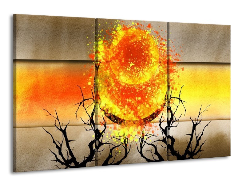 Glas schilderij Art | Grijs, Oranje, Geel | 165x100cm 3Luik