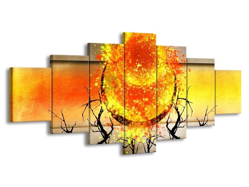 Glas schilderij Art | Grijs, Oranje, Geel | 210x100cm 7Luik