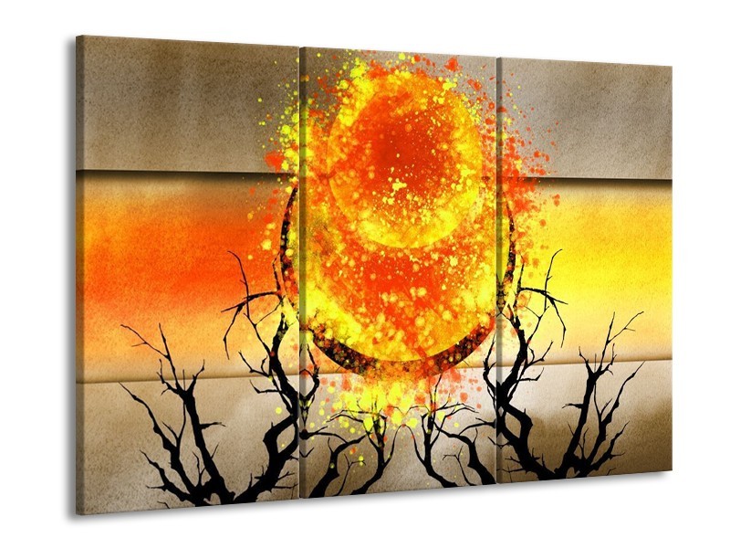 Canvas schilderij Art | Grijs, Oranje, Geel | 90x60cm 3Luik