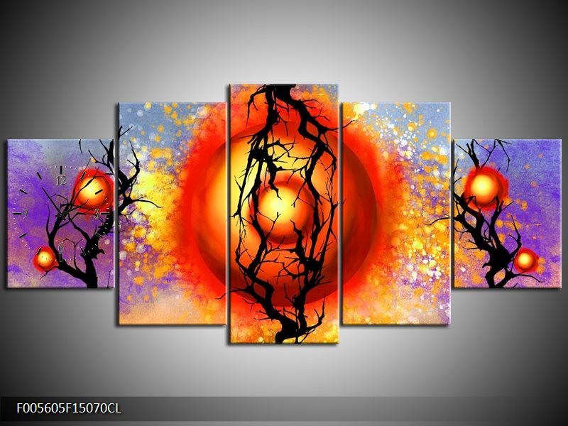 Klok schilderij Art | Rood, Zwart, Paars | 150x70cm 5Luik